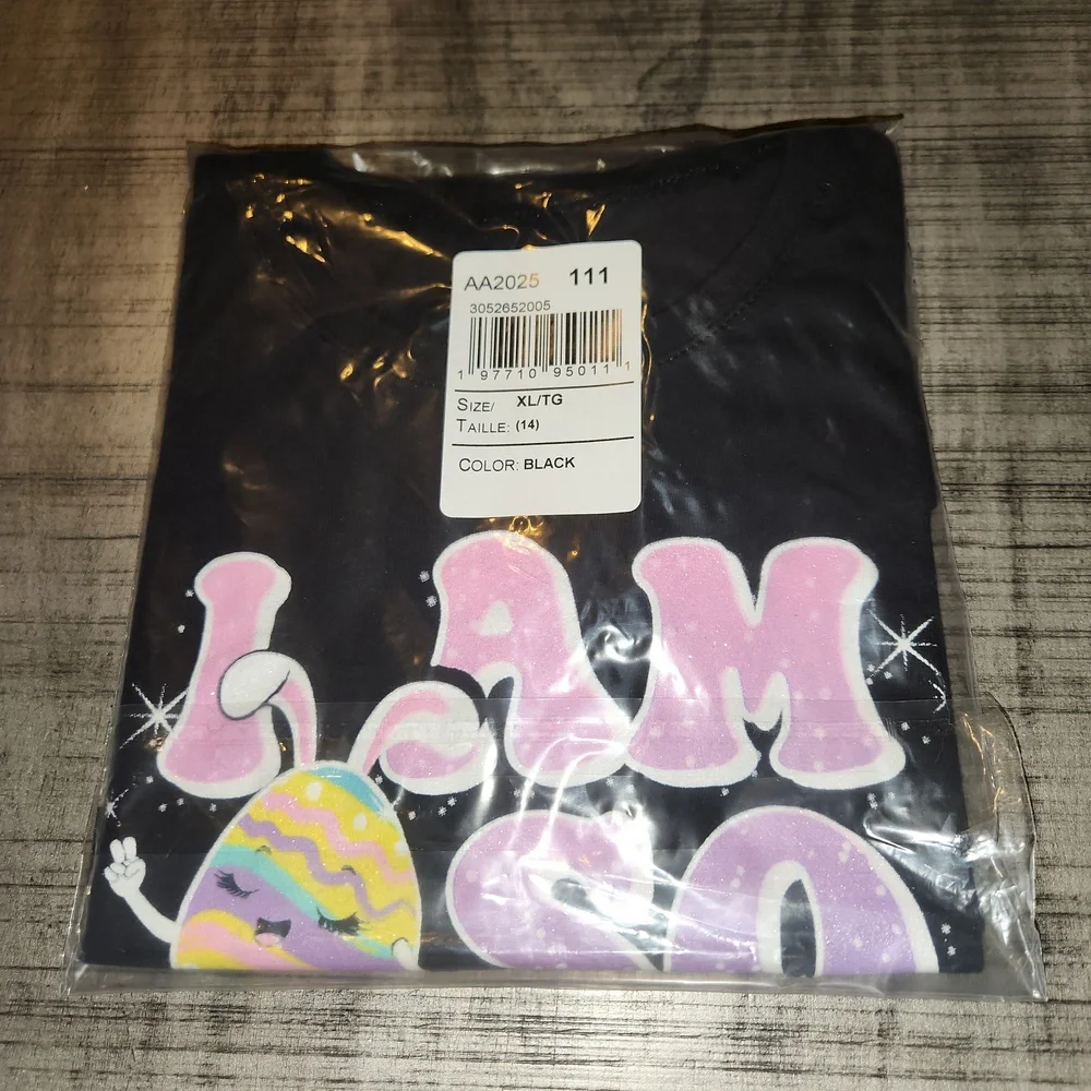 NWT The Children's Place Black Tee with Colorful Eggstra Graphic